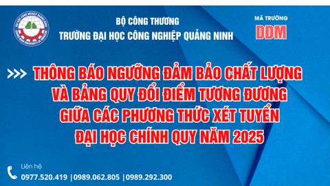 Thông báo ngưỡng đảm bảo chất lượng và bảng quy đổi điểm tương đương giữa các phương thức xét tuyển đại học chính quy năm 2025